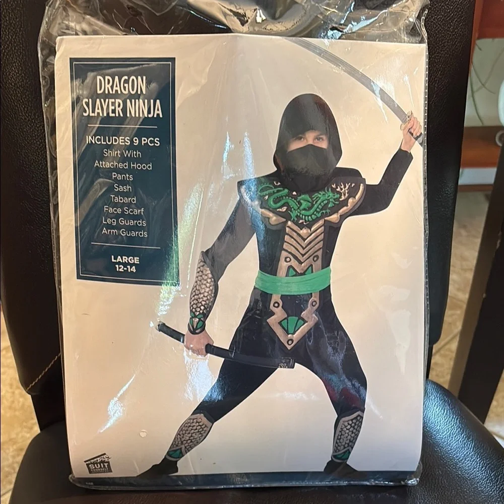Dragon Slayer Ninja Kids Costume - Black and Green boys size large 12-14 - Picture 1 of 1